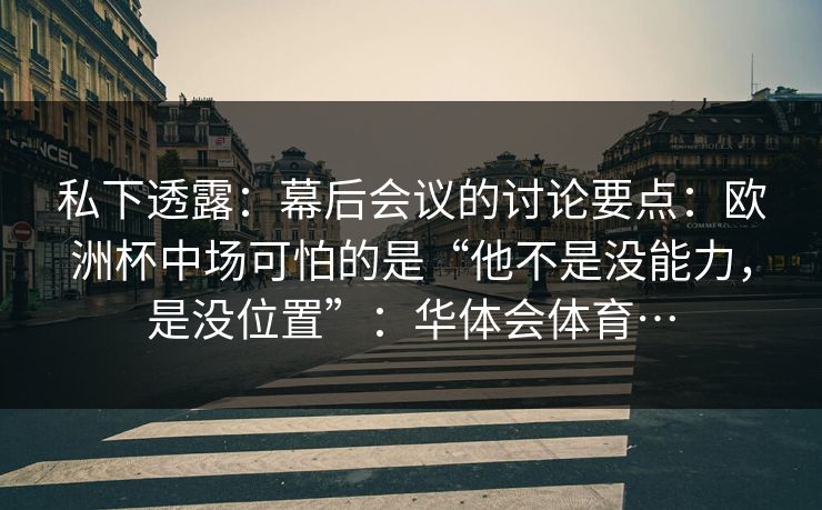 私下透露：幕后会议的讨论要点：欧洲杯中场可怕的是“他不是没能力，是没位置”：华体会体育…
