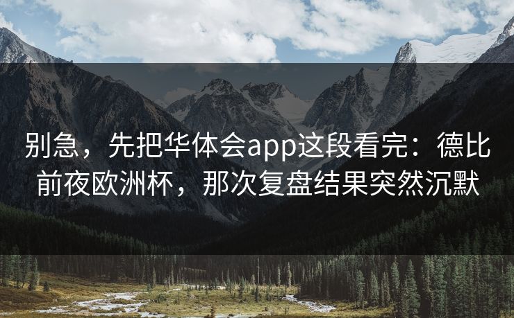 别急，先把华体会app这段看完：德比前夜欧洲杯，那次复盘结果突然沉默