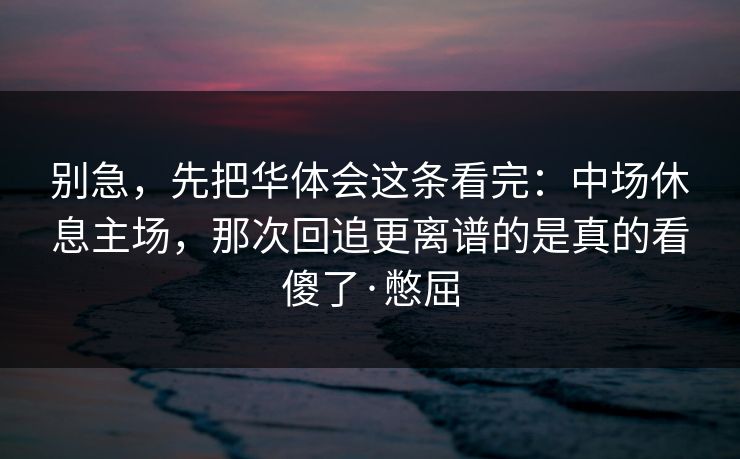 别急，先把华体会这条看完：中场休息主场，那次回追更离谱的是真的看傻了·憋屈